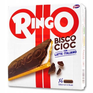 Ciastka kruche z kremem oblane mleczną czekoladą Ringo Bisco 100g Włoskie