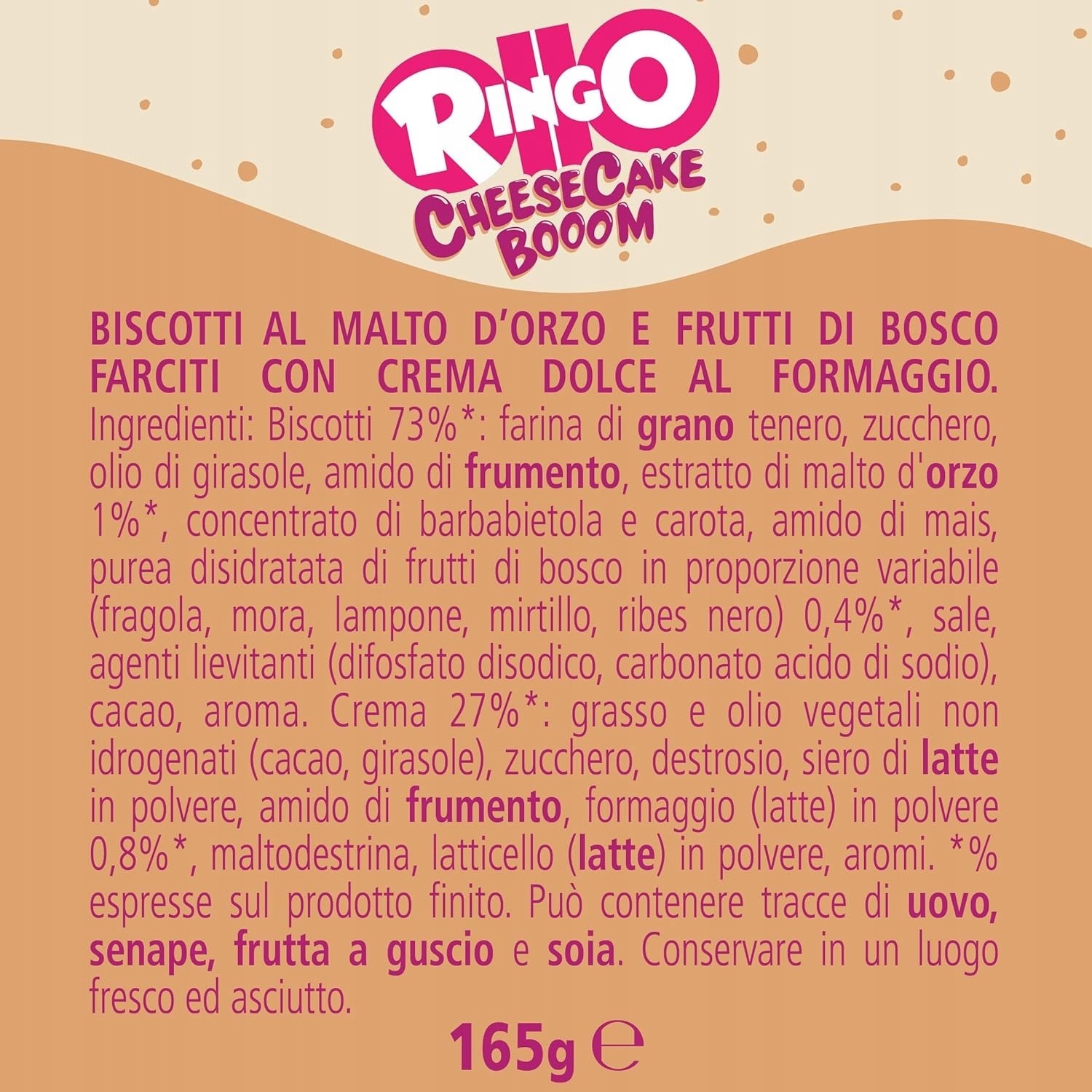Ciastka kruche Ringo z kremem cheescake z owocami leśnymi Pavesi 165g - obrazek 3