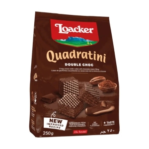Włoskie wafelki Quadratini podwójnie czekoladowe Loacker 250g Maxi