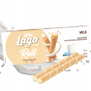 Włoskie mleczne wafelkowe rurki z kremem Lago Waffer Roll Latte 80g