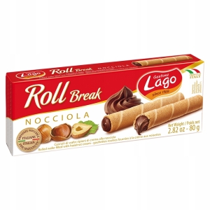 Rurki waflowe z kremem orzechowym LAGO Roll Break Nocciola 80g włoskie