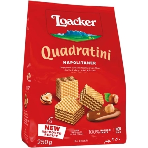 Włoskie wafelki Quadratini z kremem orzechowym Loacker 250g Maxi Opakowanie