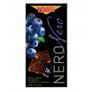 Czekolada gorzka 70% z jagodami i migdałami Novi Nero 75 g Włoska